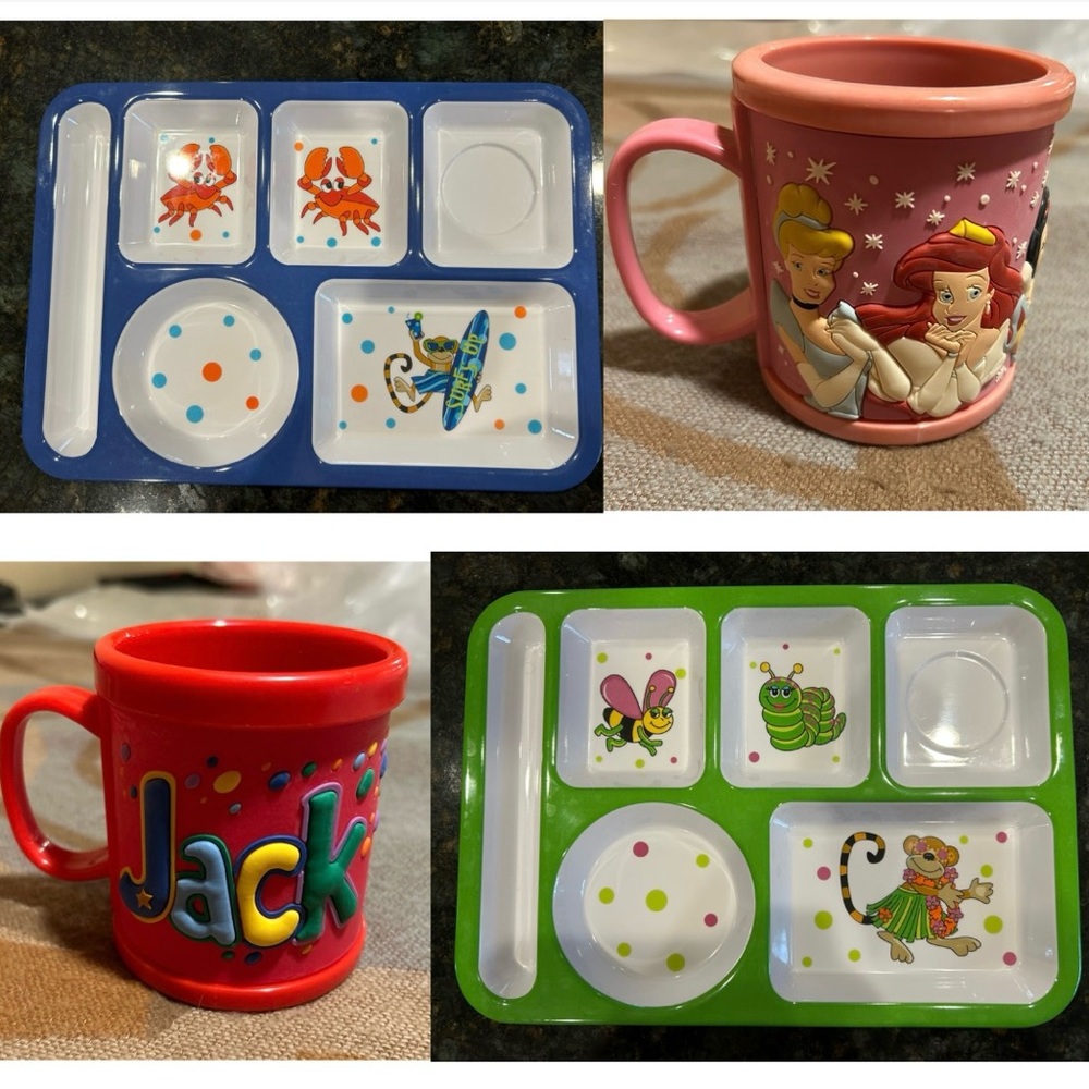 Plastic mugs & divided food trays for kids